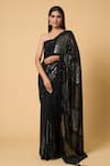 Buy_Nakul Sen_Black 100% Silk Chiffon Embroidered Sequins Saree With Unstitched Bouse Piece_at_Aza_Fashions