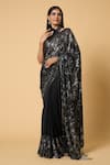 Buy_Nakul Sen_Black 100% Silk Chiffon Embroidered Saree With Sequin Unstitched Blouse Piece_at_Aza_Fashions