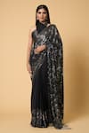 Buy_Nakul Sen_Black 100% Silk Chiffon Embroidered Saree With Sequin Unstitched Blouse Piece