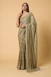 Buy_Nakul Sen_Green 100% Silk Chiffon Embroidered Sequin Saree With Unstitched Blouse Piece_at_Aza_Fashions