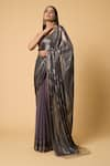 Buy_Nakul Sen_Grey 100% Silk Chiffon Embroidered Wave Saree With Unstitched Blouse Piece _at_Aza_Fashions