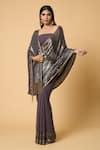 Shop_Nakul Sen_Grey 100% Silk Chiffon Embroidered Wave Saree With Unstitched Blouse Piece _Online_at_Aza_Fashions