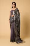 Buy_Nakul Sen_Grey 100% Silk Chiffon Embroidered Wave Saree With Unstitched Blouse Piece 