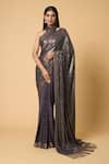 Nakul Sen_Grey 100% Silk Chiffon Embroidered Sequined Saree With Unstitched Blouse Piece_at_Aza_Fashions