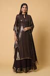 Buy_Nakul Sen_Brown 100% Silk Chiffon Embroidered Sequins Striped Kurta Farshi Palazzo Set_at_Aza_Fashions