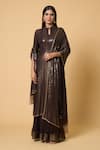 Buy_Nakul Sen_Brown 100% Silk Chiffon Embroidered Sequins Striped Kurta Farshi Palazzo Set_Online_at_Aza_Fashions