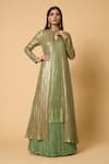 Buy_Nakul Sen_Green 100% Silk Chiffon Embroidered Sequins Striped And Crinkled Skirt Set 