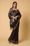 Nakul Sen_Brown 100% Silk Chiffon Embroidered Sequined Saree With Unstitched Blouse Piece_at_Aza_Fashions