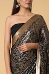 Buy_Nakul Sen_Black 100% Silk Chiffon Embroidered Sequins Saree With Unstitched Blouse Piece_Online_at_Aza_Fashions