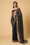 Nakul Sen_Black 100% Silk Chiffon Embroidered Sequins Saree With Unstitched Blouse Piece_at_Aza_Fashions