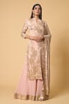 Buy_Nakul Sen_Pink 100% Silk Chiffon Embroidered Sequins Round Lotus Kurta Palazzo Set _at_Aza_Fashions