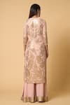 Shop_Nakul Sen_Pink 100% Silk Chiffon Embroidered Sequins Round Lotus Kurta Palazzo Set_at_Aza_Fashions