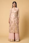 Nakul Sen_Pink 100% Silk Chiffon Embroidered Sequins Round Lotus Kurta Palazzo Set_Online_at_Aza_Fashions