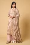 Nakul Sen_Pink 100% Silk Chiffon Embroidered Sequins Round Lotus Kurta Palazzo Set_at_Aza_Fashions