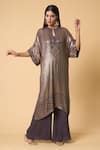 Buy_Nakul Sen_Grey 100% Silk Chiffon Embroidered Sequin Kaftan Geometric And Palazzo Set _at_Aza_Fashions