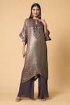 Shop_Nakul Sen_Grey 100% Silk Chiffon Embroidered Sequin Kaftan Geometric And Palazzo Set _Online_at_Aza_Fashions