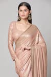 Buy_Nakul Sen_Beige 100% Silk Chiffon Embroidered Sequin Scoop Striped Saree With Blouse_Online_at_Aza_Fashions