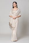 Buy_Nakul Sen_Ivory 100% Silk Chiffon Embroidered Sequin V Neck Saree With Blouse _at_Aza_Fashions