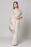 Buy_Nakul Sen_Ivory 100% Silk Chiffon Embroidered Sequin V Neck Saree With Blouse _Online_at_Aza_Fashions