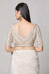 Buy_Nakul Sen_Ivory 100% Silk Chiffon Embroidered Sequin V Neck Saree With Blouse 