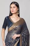 Shop_Nakul Sen_Blue 100% Silk Chiffon Embroidered Sequin V Neck Geometric Saree With Blouse_Online_at_Aza_Fashions