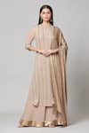 Buy_Nakul Sen_Beige 100% Silk Chiffon Embroidered Sequins Round Straight Kurta Palazzo Set_at_Aza_Fashions