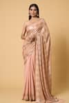 Nakul Sen_Pink 100% Silk Chiffon Pattern Sequin Saree With Unstitched Blouse Piece_Online_at_Aza_Fashions