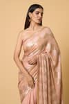 Shop_Nakul Sen_Pink 100% Silk Chiffon Pattern Sequin Saree With Unstitched Blouse Piece_Online_at_Aza_Fashions
