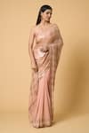 Nakul Sen_Pink 100% Silk Chiffon Pattern Sequin Saree With Unstitched Blouse Piece_at_Aza_Fashions