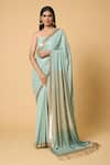 Buy_Nakul Sen_Blue 100% Silk Chiffon Embroidered Tonal Saree With Unstitched Blouse Piece _at_Aza_Fashions