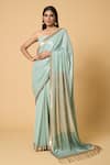 Nakul Sen_Blue 100% Silk Chiffon Embroidered Tonal Saree With Unstitched Blouse Piece _Online_at_Aza_Fashions