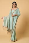 Buy_Nakul Sen_Blue 100% Silk Chiffon Embroidered Tonal Saree With Unstitched Blouse Piece _Online_at_Aza_Fashions