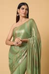 Shop_Nakul Sen_Green 100% Silk Chiffon Embroidered Wavy Saree With Unstitched Blouse Piece _Online_at_Aza_Fashions