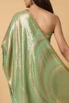 Buy_Nakul Sen_Green 100% Silk Chiffon Embroidered Wavy Saree With Unstitched Blouse Piece 