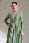 Shop_JAYANTI REDDY_Green Embroidered Floral Zero Round Yoke Anarkali _Online_at_Aza_Fashions