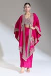 Buy_JAYANTI REDDY_Pink Embroidered Floral Vine Bird Cape _at_Aza_Fashions