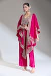 Buy_JAYANTI REDDY_Pink Embroidered Floral Vine Bird Cape _Online_at_Aza_Fashions