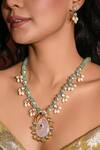 Joules By Radhika_Multi Color Pearls, Stones Tear Drop And Kundan Embellished Jewellery Set _Online_at_Aza_Fashions