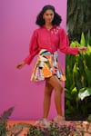 Buy_ZEN'S COUTURE_Multi Color Poplin Embellished Floral Collared Veronica Pattern Skirt And Top Set _at_Aza_Fashions