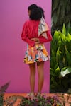 Shop_ZEN'S COUTURE_Multi Color Poplin Embellished Floral Collared Veronica Pattern Skirt And Top Set _at_Aza_Fashions