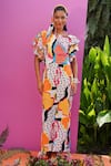 Buy_ZEN'S COUTURE_Multi Color Poplin Printed Floral Notched Round Lucy Jumpsuit _at_Aza_Fashions