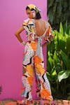 Shop_ZEN'S COUTURE_Multi Color Poplin Printed Floral Notched Round Lucy Jumpsuit _at_Aza_Fashions