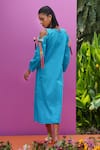 Shop_ZEN'S COUTURE_Blue Poplin Notched Round Avrill Cold Shoulder Midi Dress _at_Aza_Fashions