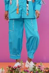 ZEN'S COUTURE_Blue Poplin Applique Collared Iris Shirt And Pant Co-ord Set _Online_at_Aza_Fashions