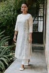 Buy_Kamaltaas_Off White Chanderi Embroidery Pittan Boat Neck Blossom Motif Kurta Pant Set _Online_at_Aza_Fashions