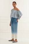 Shop_Kamaltaas_Blue Linen Satin Embroidery Pittan Starlet Bloom Print Top With Ombre Trouser _Online_at_Aza_Fashions