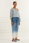 Kamaltaas_Blue Linen Satin Embroidery Pittan Starlet Bloom Print Top With Ombre Trouser _at_Aza_Fashions