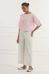 Buy_Kamaltaas_Pink Linen Embroidery Thread Boat Neck Gardenia And Pittan Top With Pant_Online_at_Aza_Fashions