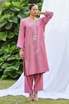 Buy_Bo tree_Pink Cotton Slub Embroidered Floral Motif Round Rose Radiance Kurta And Pant Set _at_Aza_Fashions