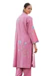 Bo tree_Pink Cotton Slub Embroidered Floral Motif Round Rose Radiance Kurta And Pant Set _Online_at_Aza_Fashions